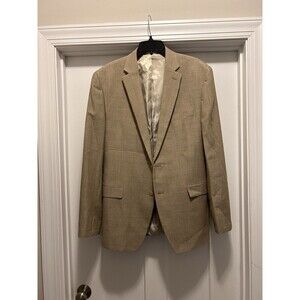 Austin Reed Blazer Men 44L Tan Brown Check Silk Wool Blend Sport Coat 2 Button
